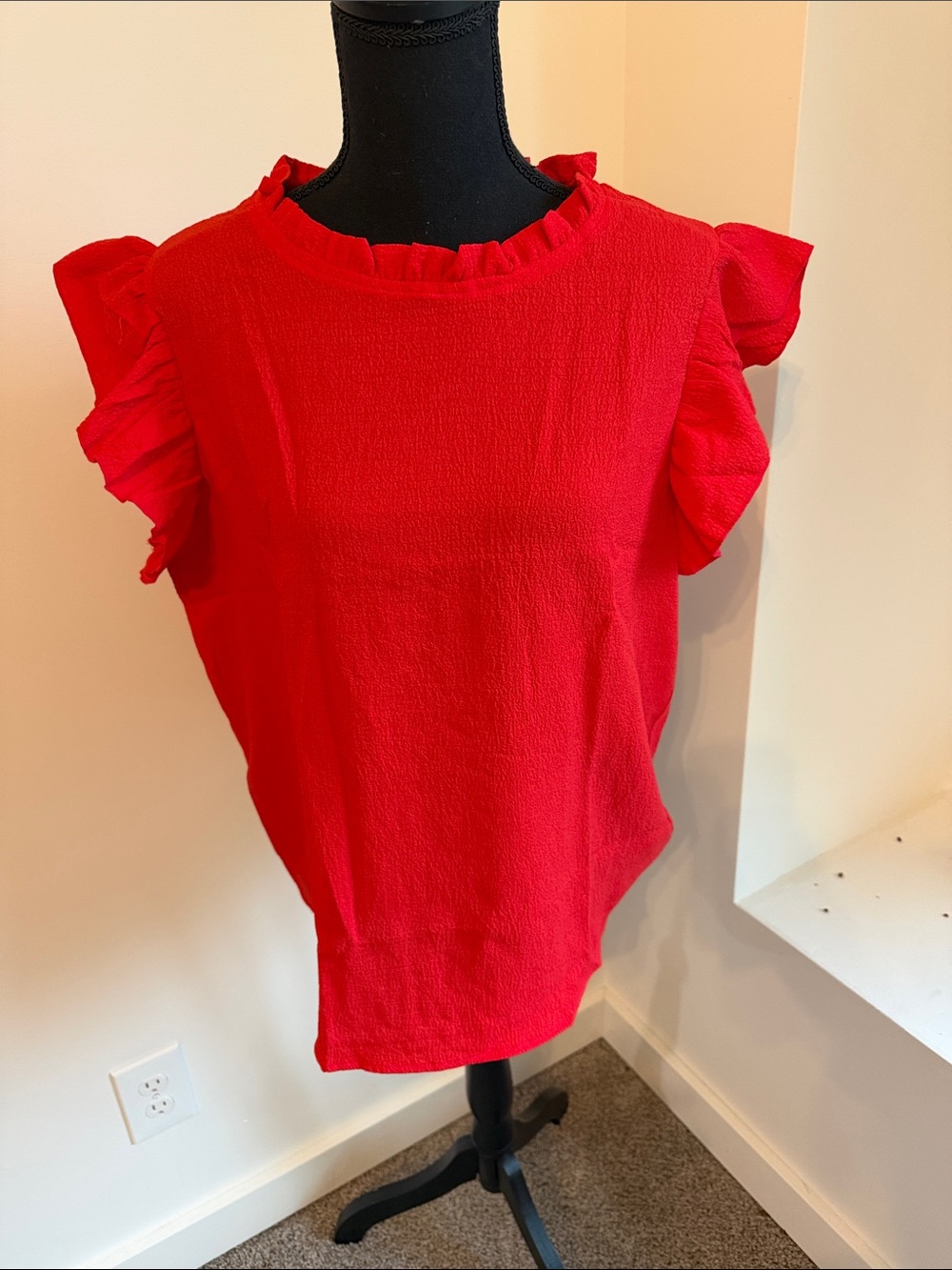 SHEIN Red Ruffle Sleeve Blouse